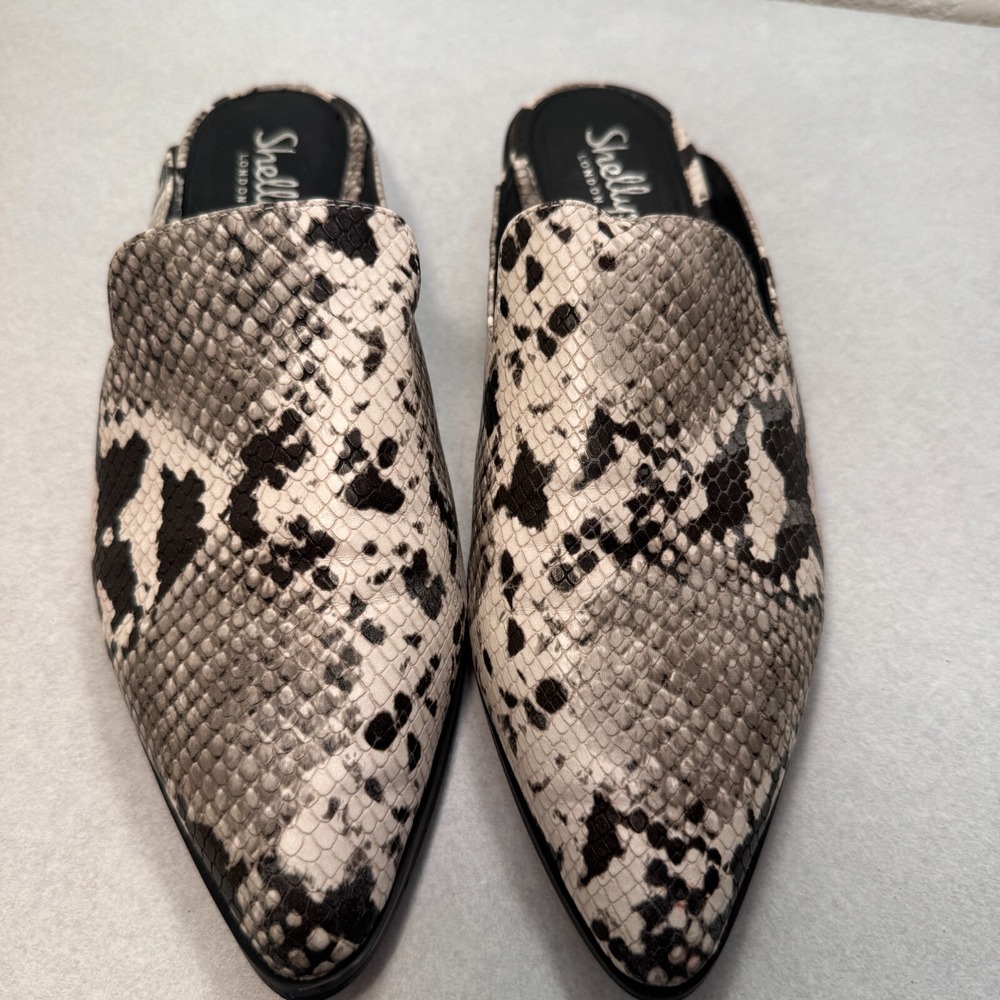 Shellys London Cantara Snake Leather Pointed Toe Sleek Contemporary Slide Mules